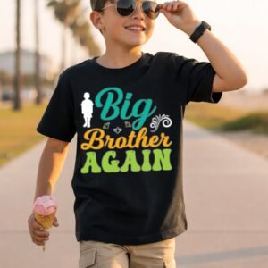 Big Brother Again Teal Script And Green Block Lettering T-Shirt