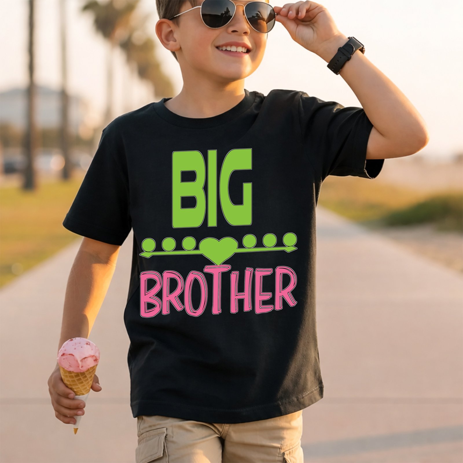 Big Brother Green And Pink Lettering T-Shirt