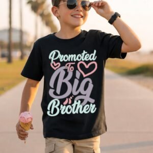 Promoted to Big Brother Script Lettering And Outlined Hearts T-Shirt