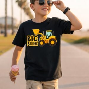 Big Brother Yellow Construction Loader And Bold Black Lettering T-Shirt