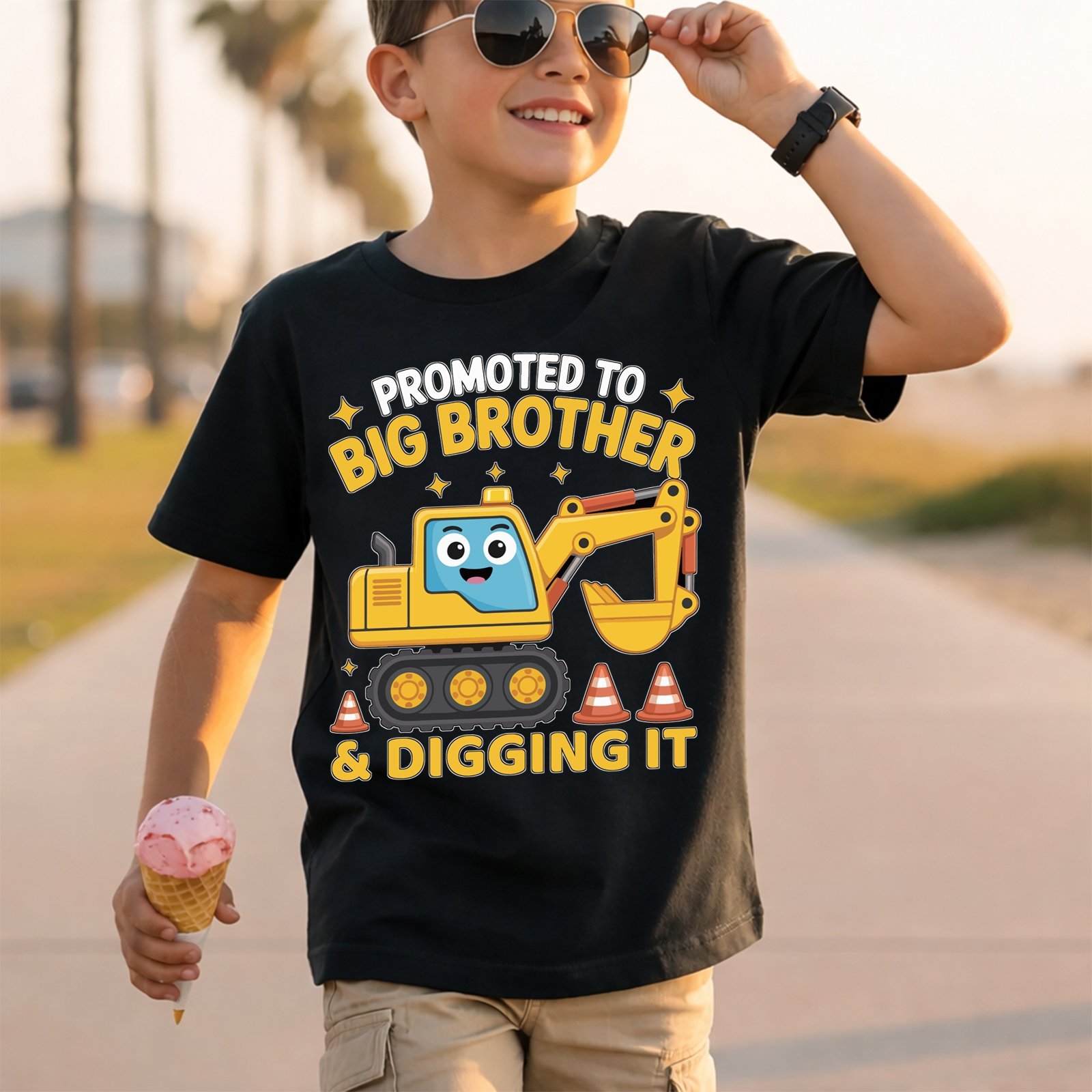 Promoted to Big Brother & Digging It Construction Digger T-Shirt