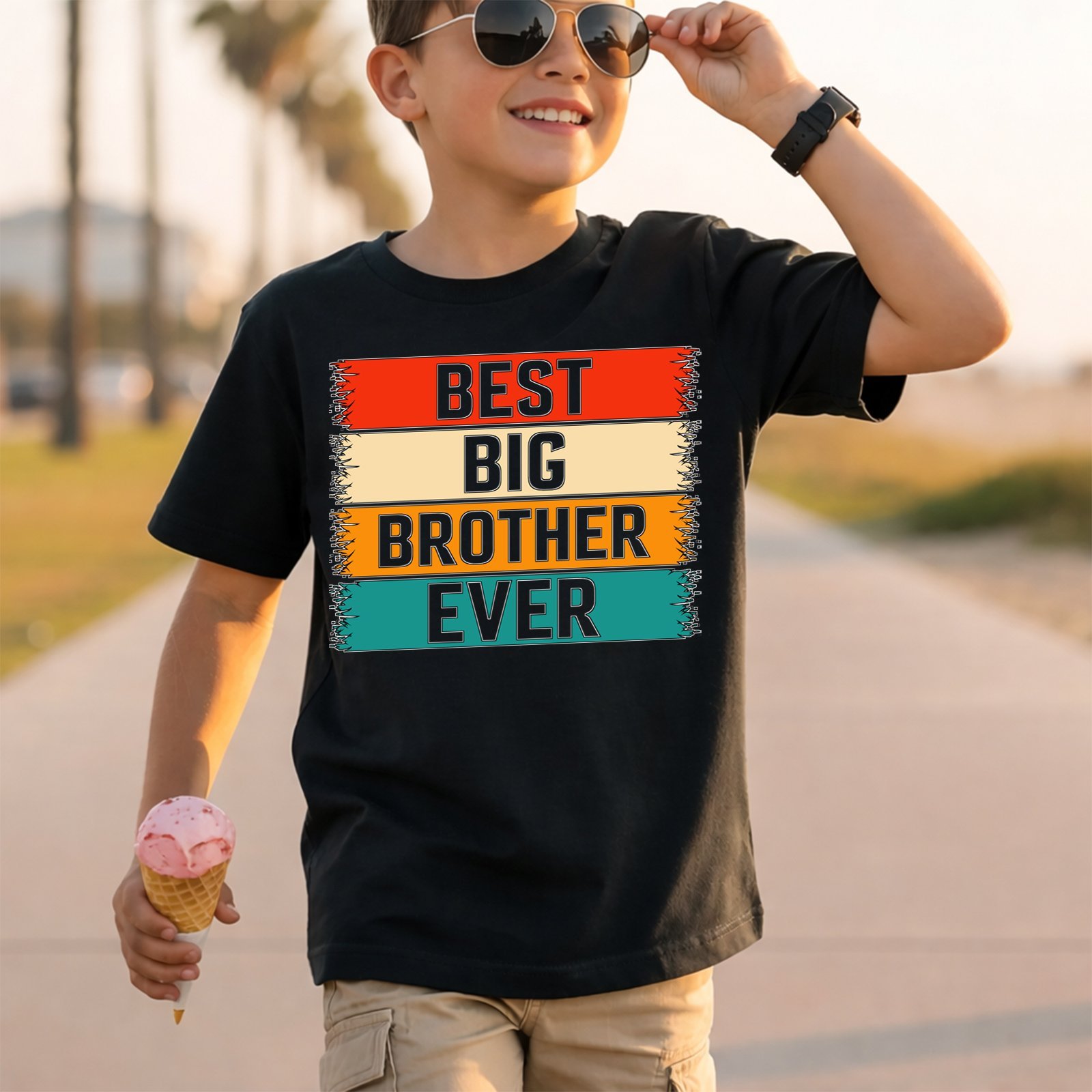 Best Big Brother Distressed Horizontal Red T-Shirt
