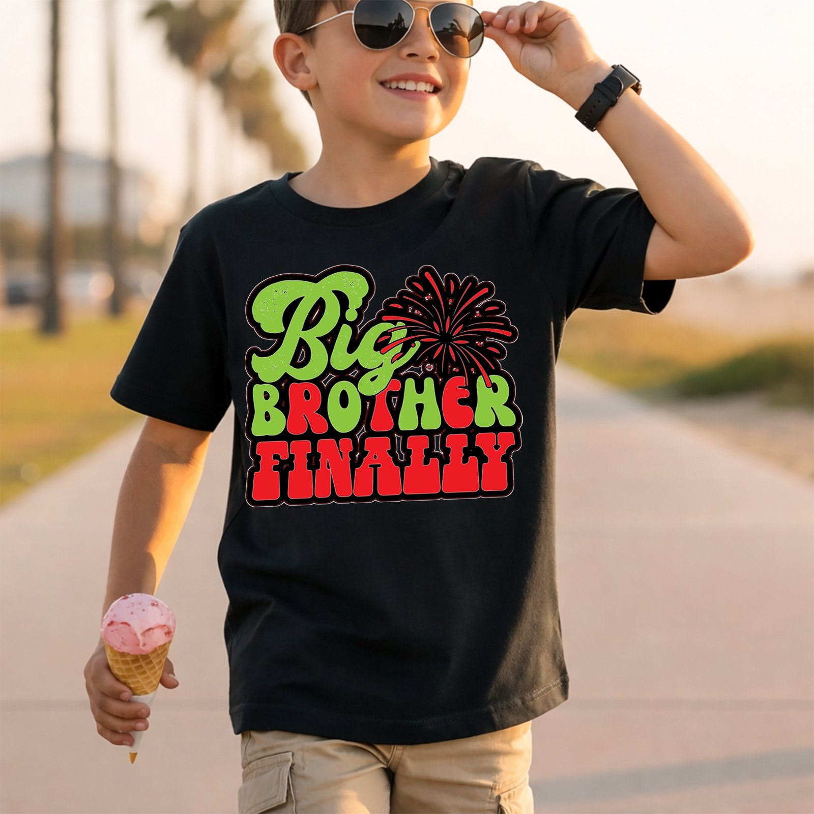 Big Brother Finally Green And Red Retro Lettering T-Shirt