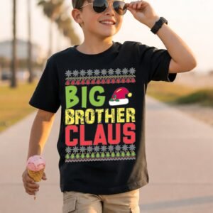 Big Brother Claus Christmas Jumper-Style Borders And Santa Hat T-Shirt