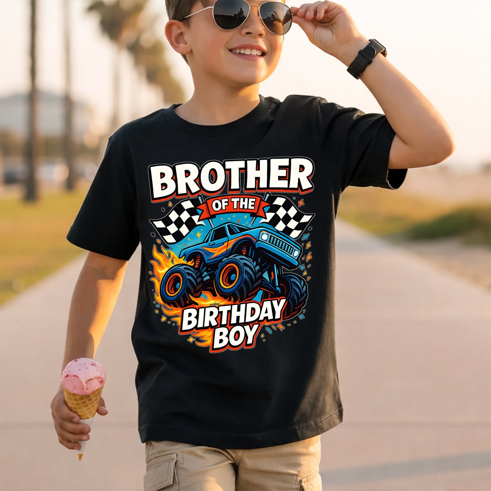 Brother of the Birthday Boy Blue Monster Truck T-Shirt | Big Brother