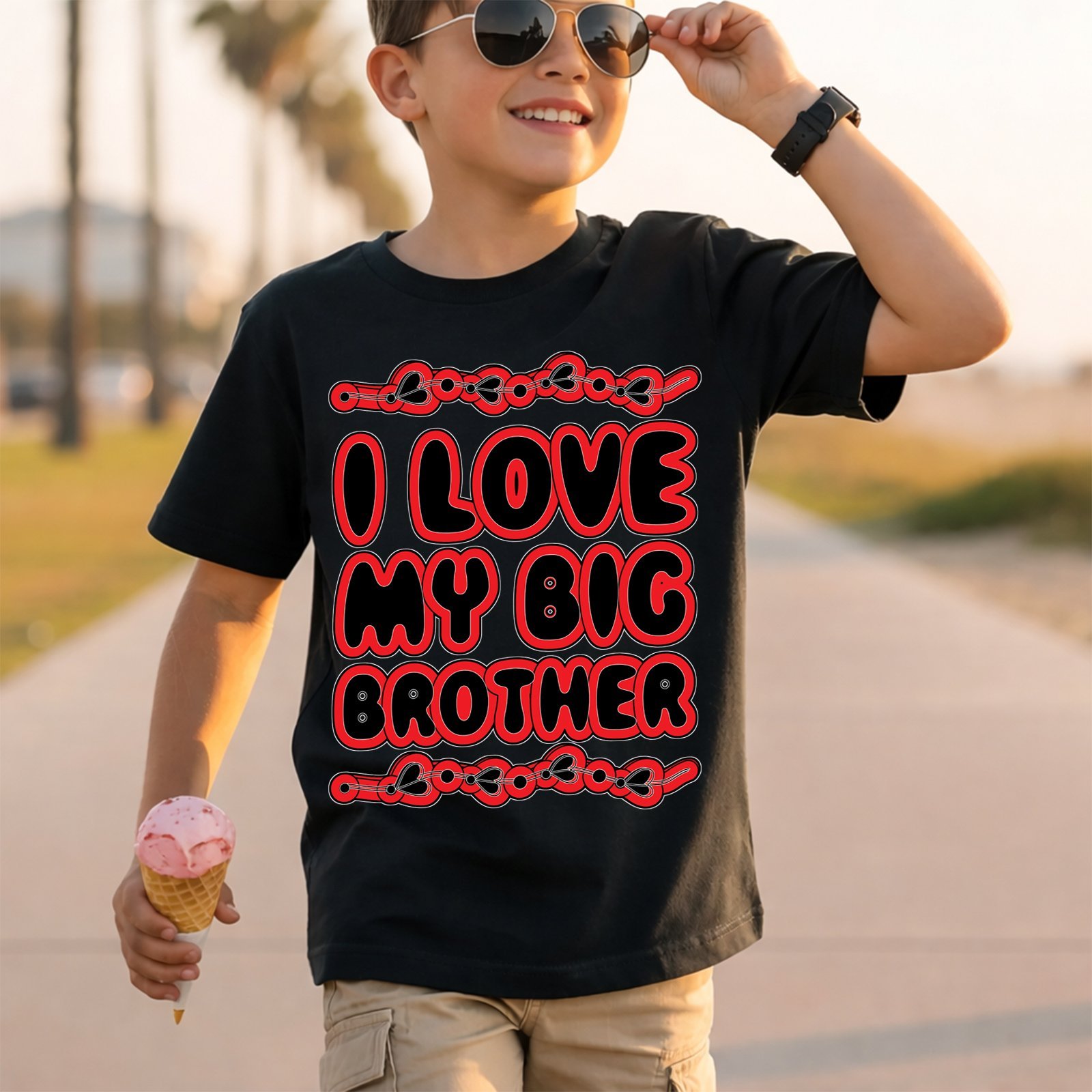 I Love My Big Brother Red Outline Bubble Letters T-Shirt