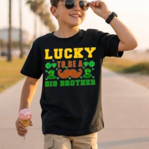 Lucky to Be a Big Brother Green Shamrocks T-Shirt