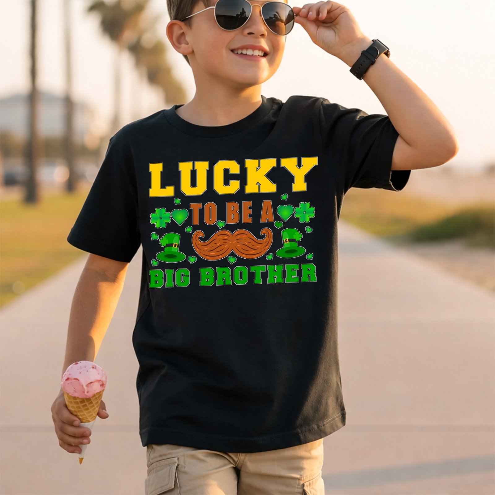 Lucky to Be a Big Brother Green Shamrocks T-Shirt