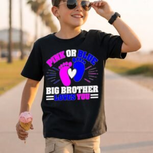 Pink or Blue Big Brother Loves You Pink And Blue Baby Footprints T-Shirt