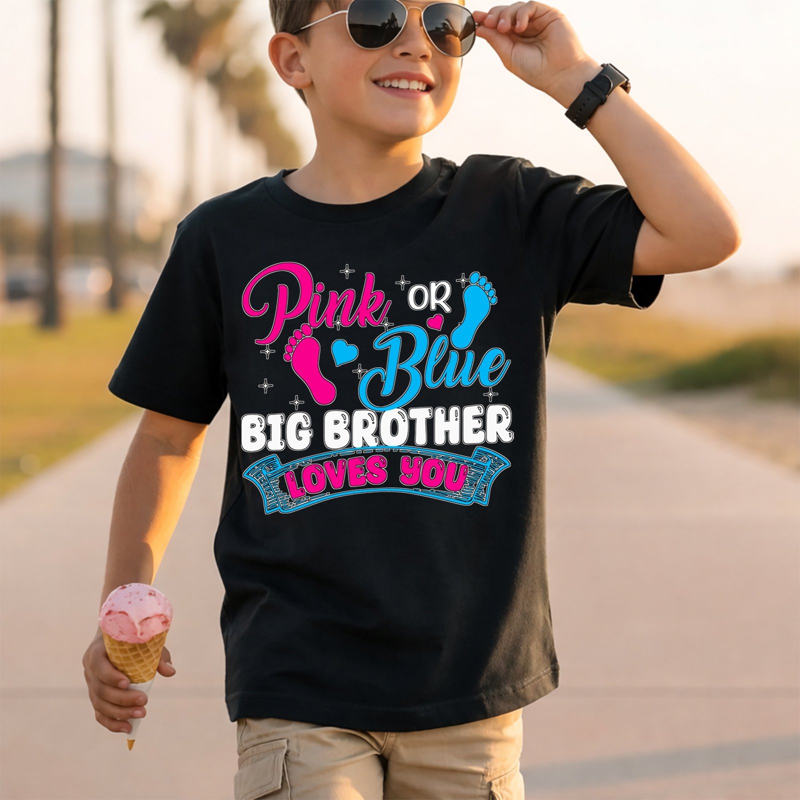 Pink or Blue Big Brother Loves You Pink And Blue Script T-Shirt