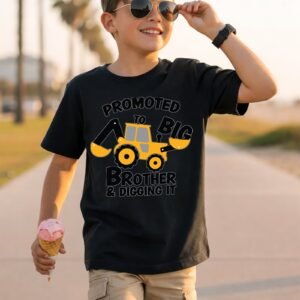 Promoted to Big Brother & Digging It Yellow Excavator T-Shirt