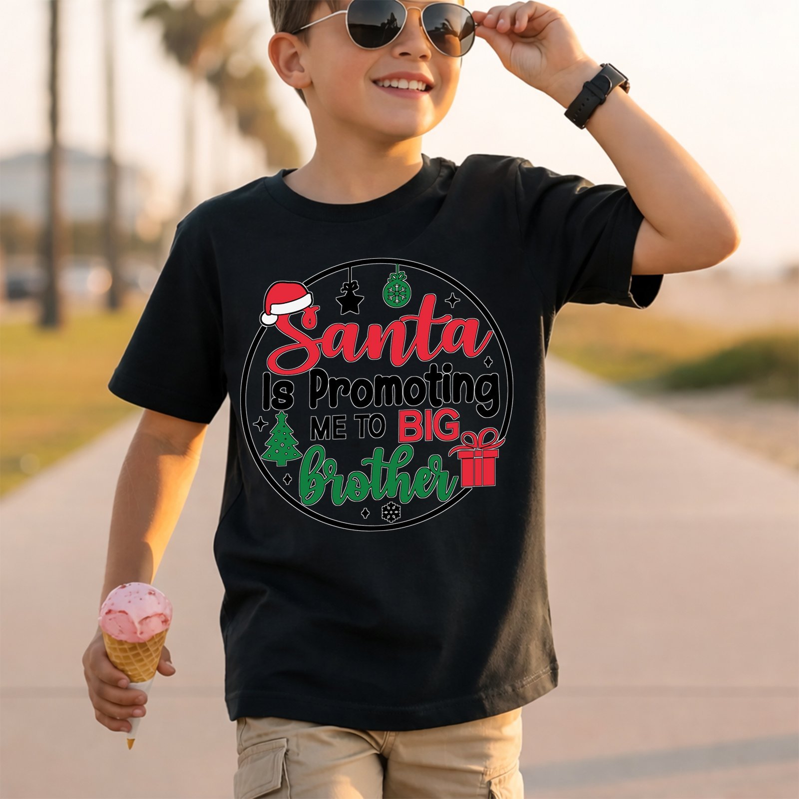 Santa Is Promoting Me to Big Brother Circular Christmas Badge T-Shirt