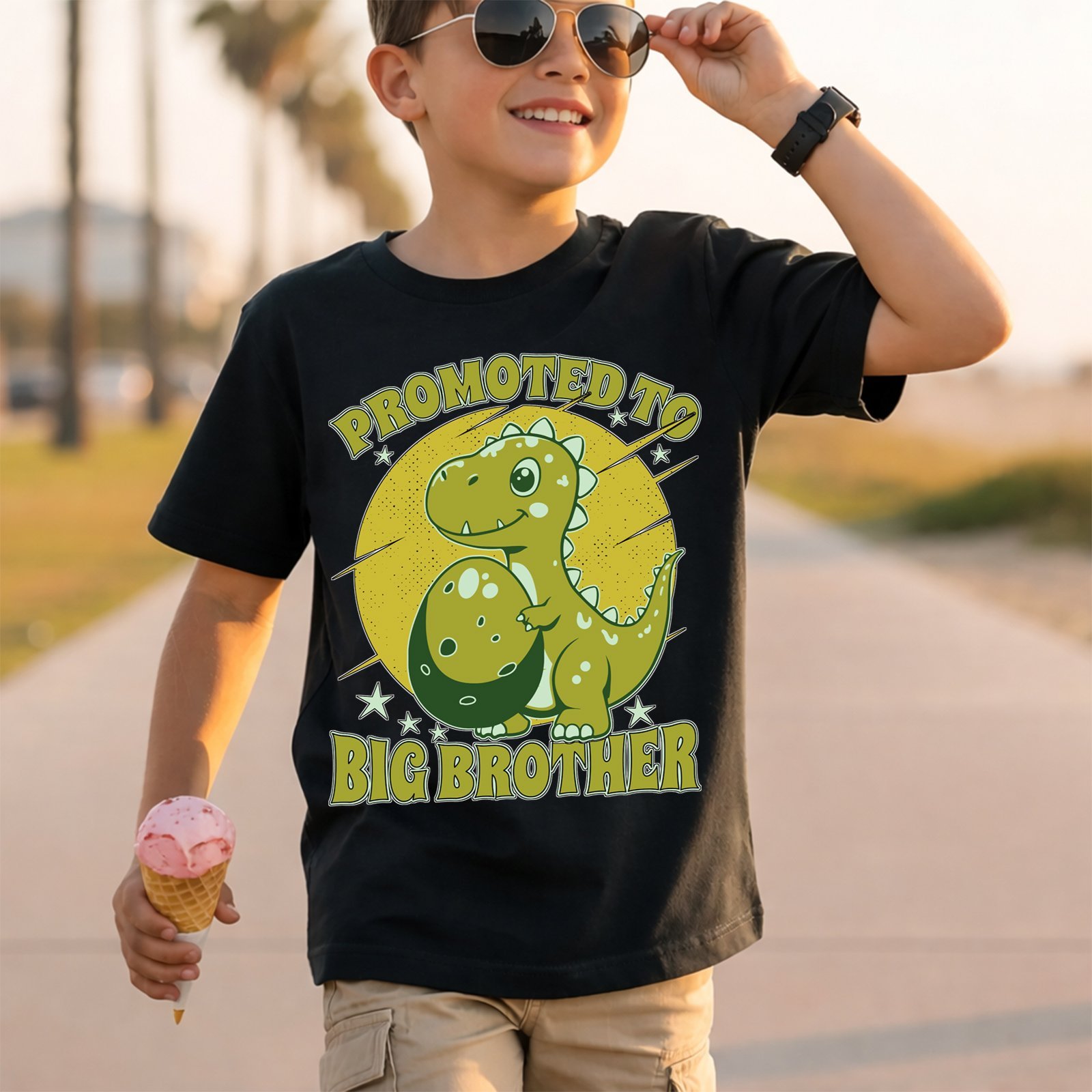 Promoted to Big Brother Green Baby Dinosaur Hatching From An Egg T-Shirt