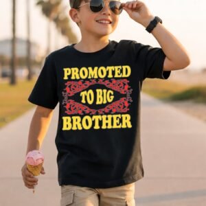 Promoted to Big Brother Yellow Serif Lettering Framed By Red Dragons T-Shirt