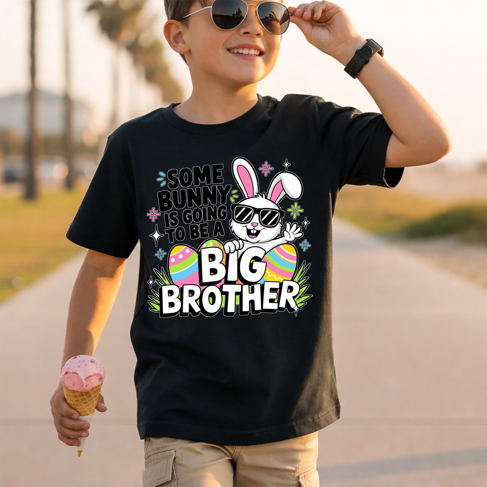 Some Bunny Is Going to Be a Big Brother Rabbit Wearing Sunglasses T-Shirt