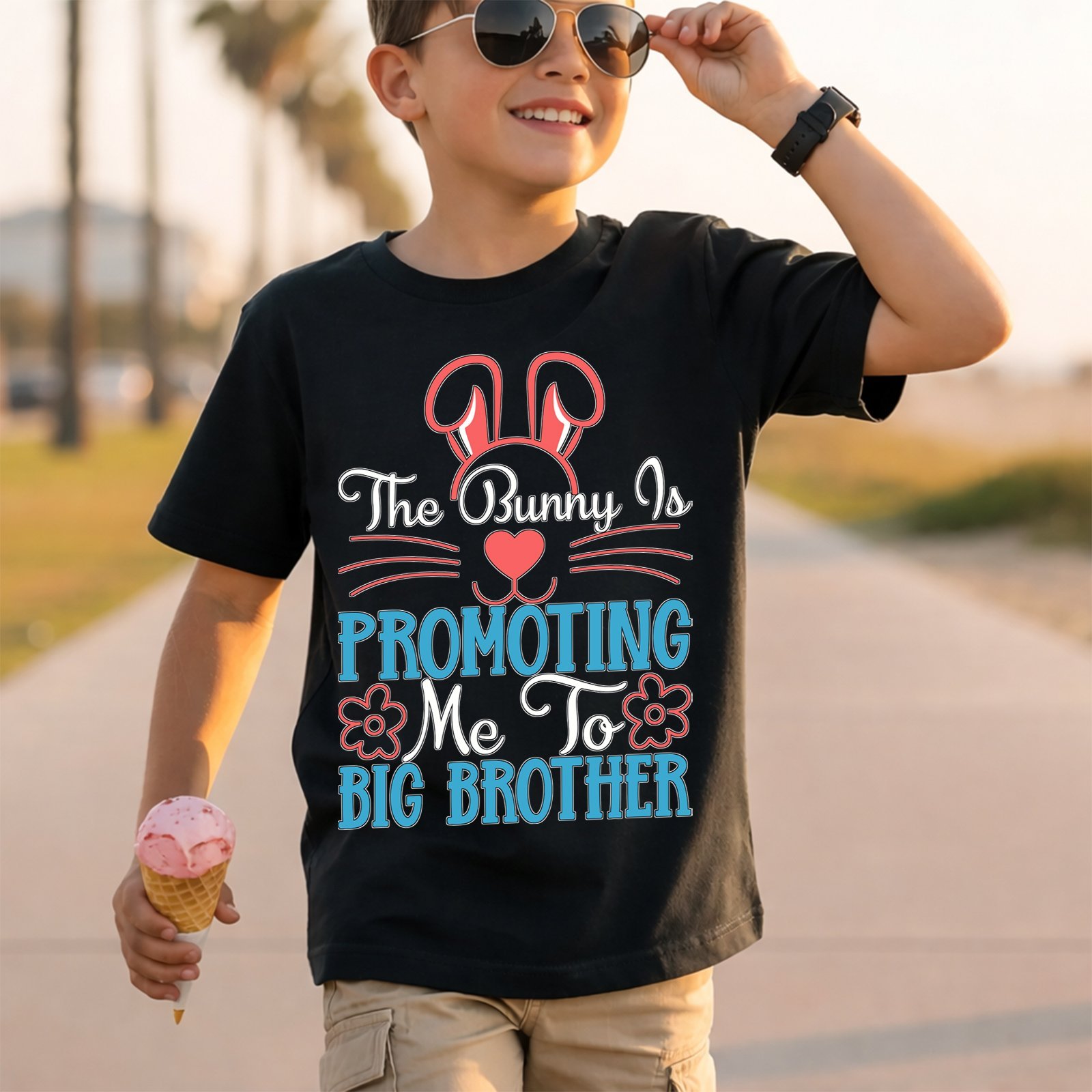 The Bunny Is Promoting Me to Big Brother Pink Bunny Outline T-Shirt