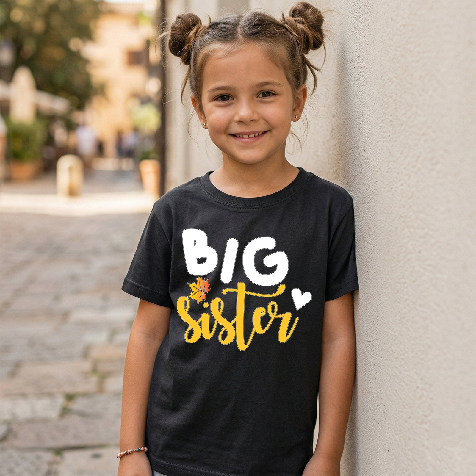 Big Sister White Block Letters And Golden Script T-Shirt
