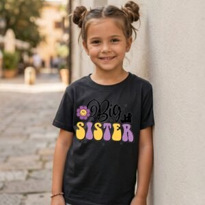 Big Sister Yellow-Purple Retro Letters T-Shirt