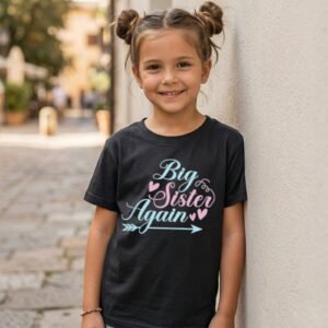 Big Sister Again Pastel Blue-Pink Script T-Shirt