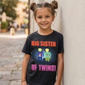 Big Sister of Twins Two Illustrated Children T-Shirt